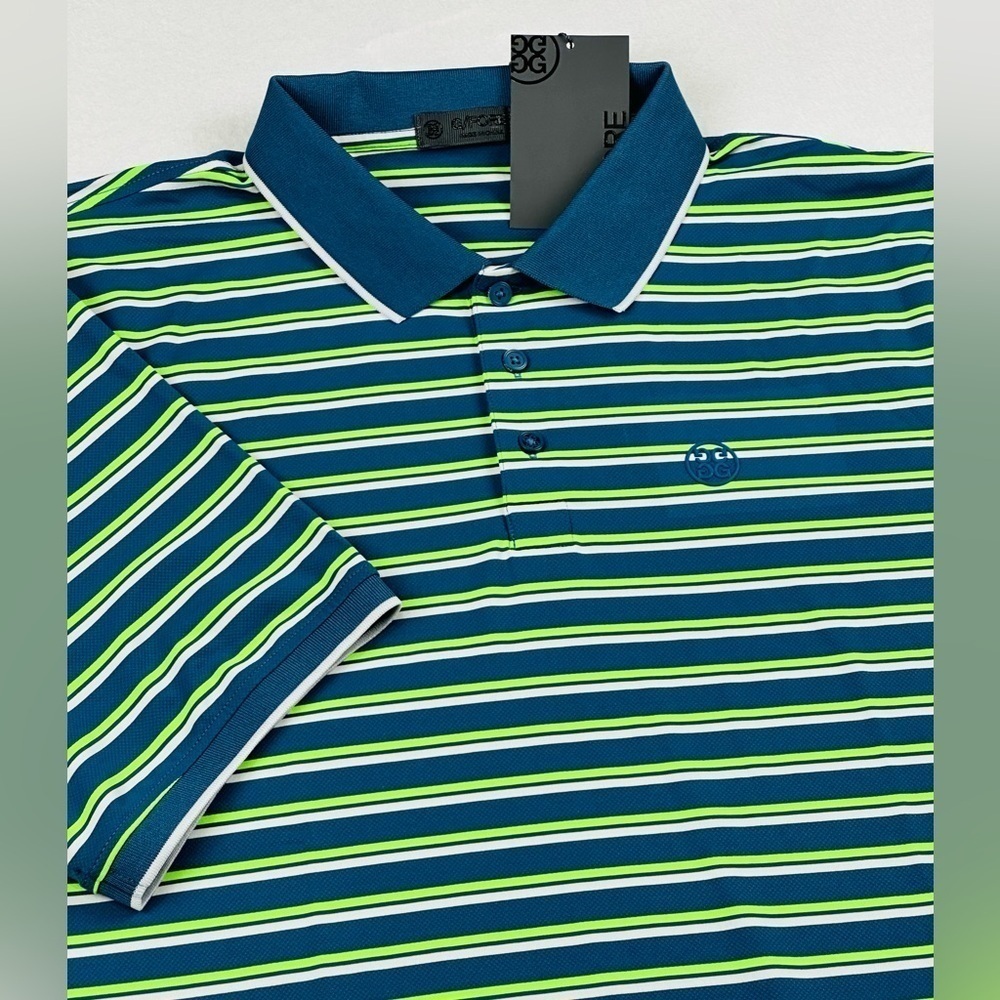 G/Fore Men’s XL Blue Green Stripe Tech Golf Prep Performance Jersey Polo Shirt